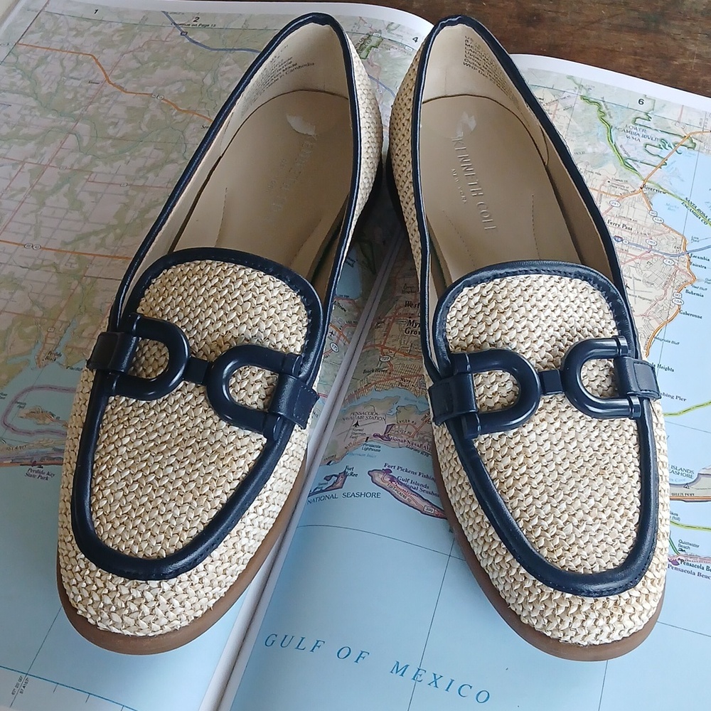 KENNETH COLE Rafia & Navy Leather Sz 8 Womens Loafer